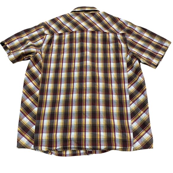 Prana Men's Plaid Short Sleeve Button-Up Shirt Size Large Pearl Snaps Hiking - Picture 5 of 5